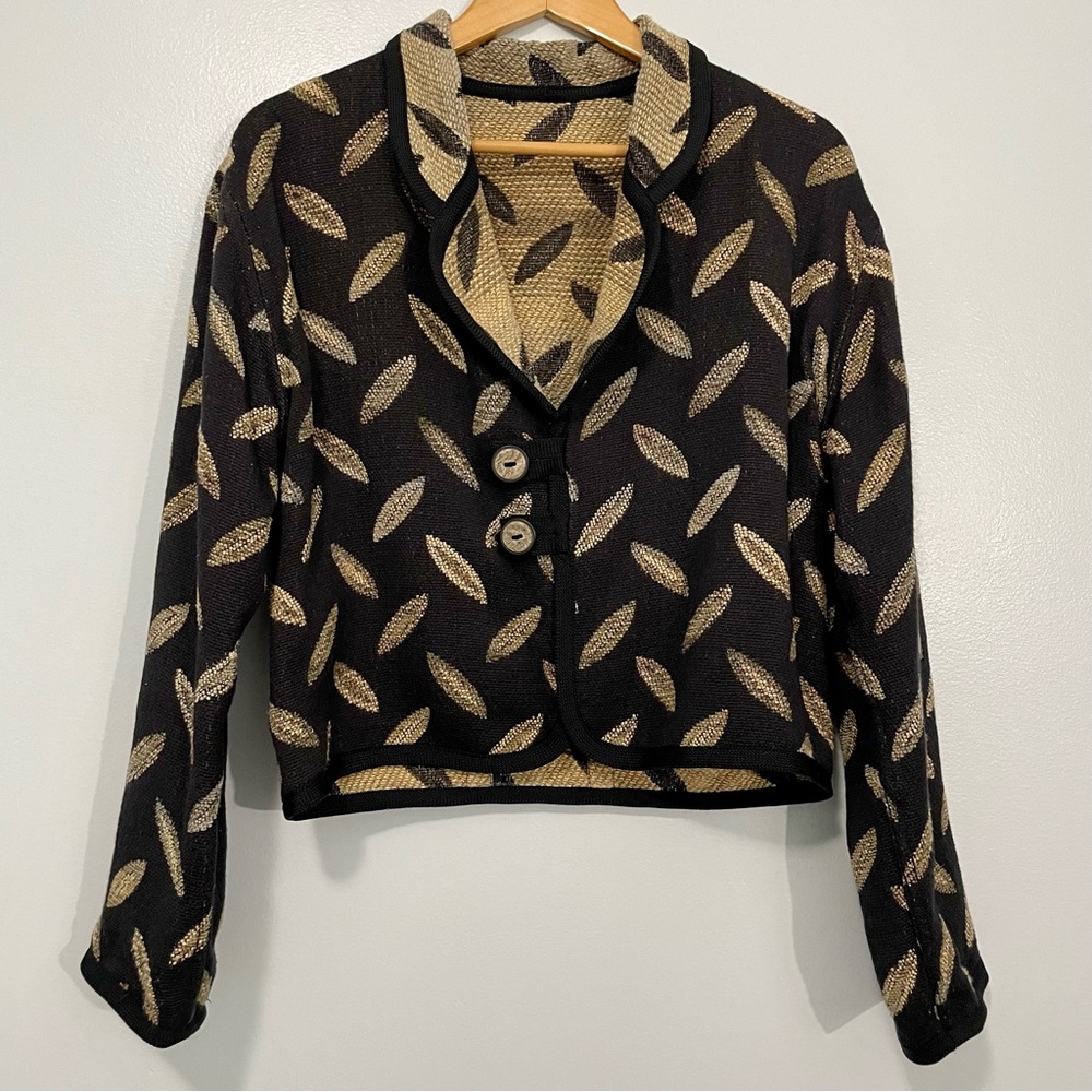Vintage Black Beige Reversible Cropped Oversized Jacket